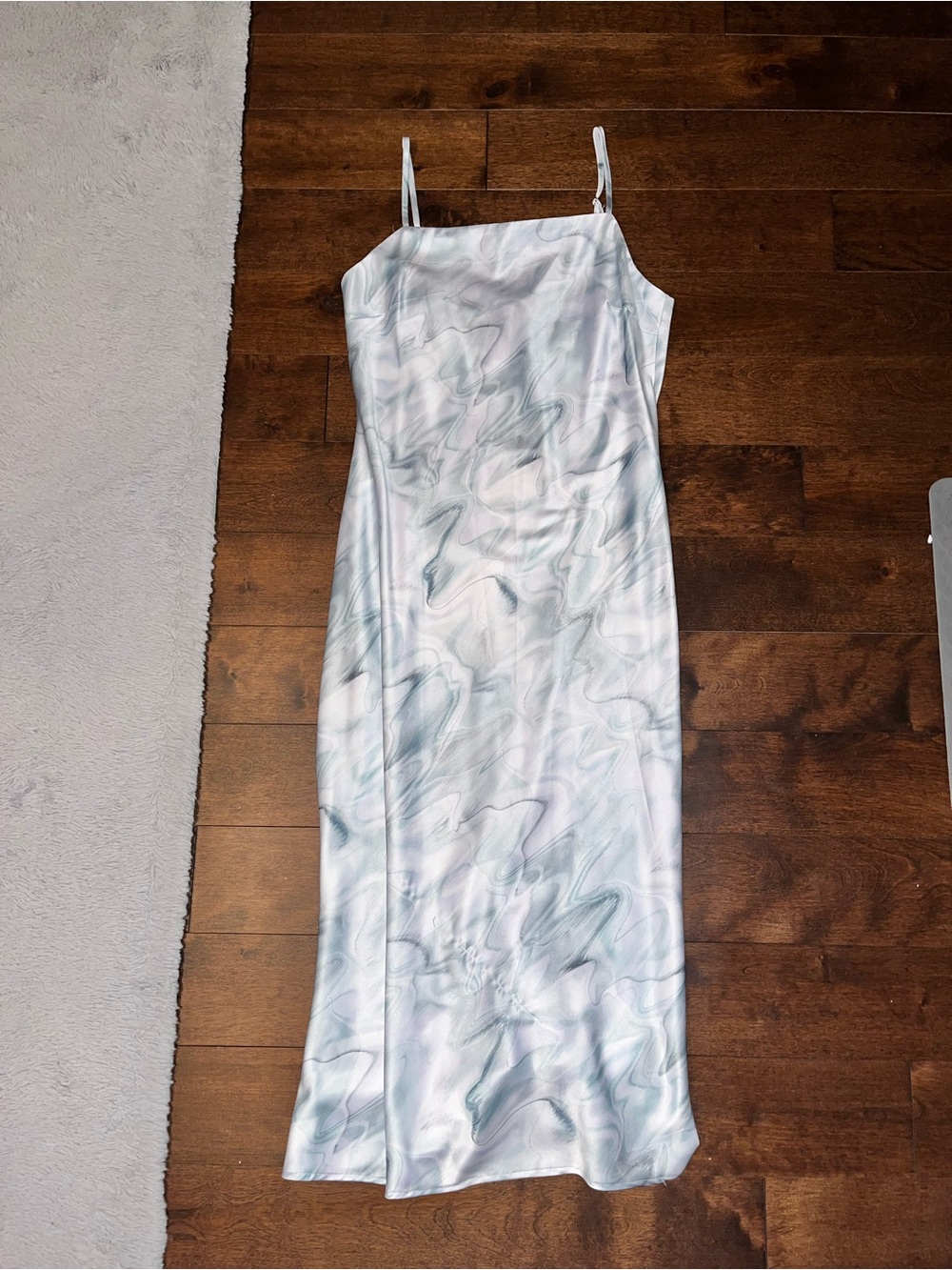 Dynamite Marble-Print Slip Maxi Dress in Pale Blue and White